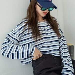 DAZY striped print dropped shoulder crop tee